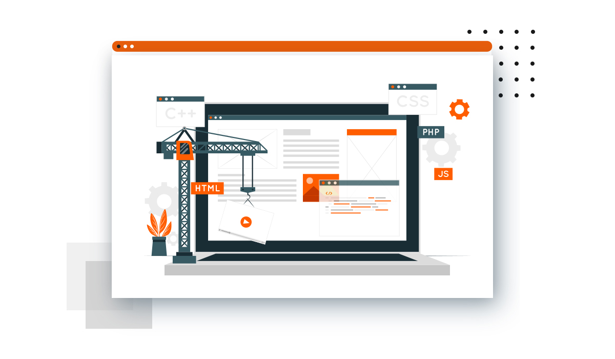 Imagery of a website being built.